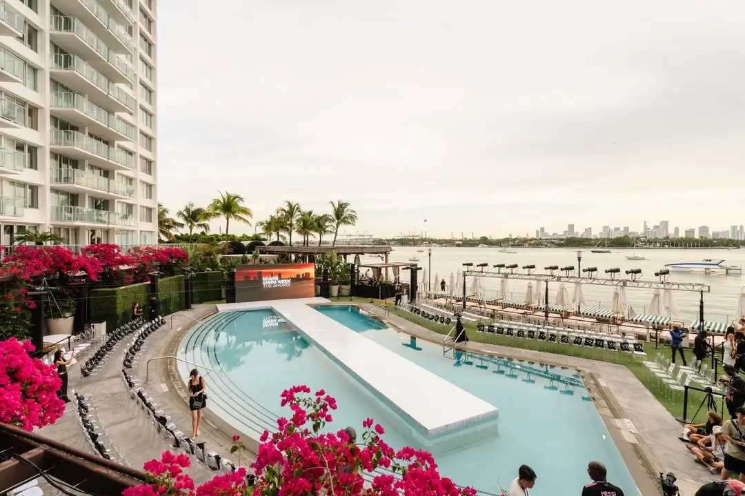 Runway spanning the pool deck at Mondrian South Beach overlooking Biscayne Bay